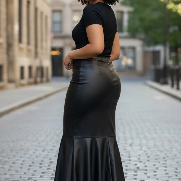 Elegant Black Maxi Skirt Sexy Diva XXL Leather look Body Con - Picture 2 of 7